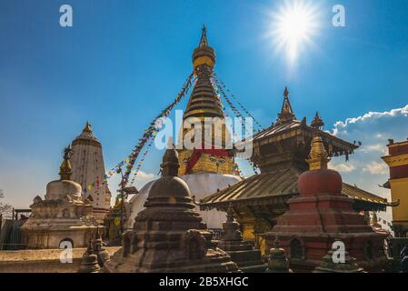 Swayambhunath, monkey temple à Katmandou, Népal Banque D'Images