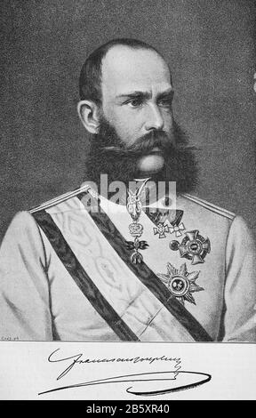 Franz Joseph I ou Francis Joseph I, 18 août 1830 – 21 novembre 1916, était l'empereur d'Autriche, roi de Hongrie, roi de Bohême et monarque de nombreux autres états de l'Empire austro-hongrois, du 2 décembre 1848 jusqu'à sa mort. Du 1er mai 1850 au 24 août 1866, il est également président de la Confédération allemande / Franz Joseph I. oder Franz Joseph I. vom 18. Août 1830 bis 21. Novembre 1916 vom de guerre 2. Dezember 1848 bis zu seinem Tod Kaiser von Österreich, König von Ungarn, König von Böhmen und Monarch vieler anderer Staaten des Österreichisch-Ungarischen Reiches. Vom 1. Mai 1850 bis 24. Au Banque D'Images