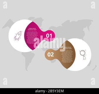 Modèle vectoriel infographie. cercle Concept d'affaires avec 2 options et étiquettes. Deux étapes pour les diagrammes, organigramme, calendrier Illustration de Vecteur