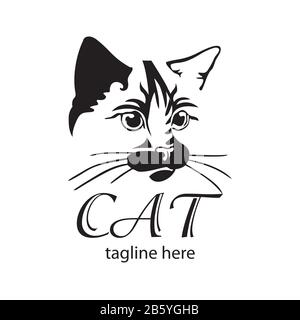 Modèle de conception du logo Vector Cat. Étiquette abstraite pour l'icône d'animal pour le magasin, la clinique vétérinaire, l'abri, les services d'affaires. Illustration plate fond WIT Illustration de Vecteur