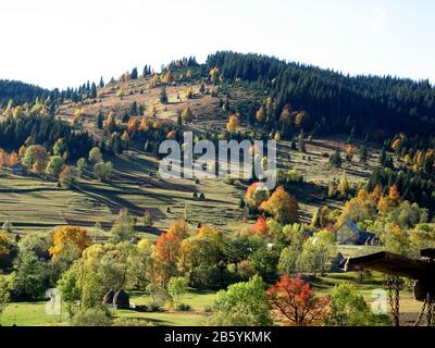 Sereine collines de Transylvanie dans une journée ensoleillée d'automne Banque D'Images
