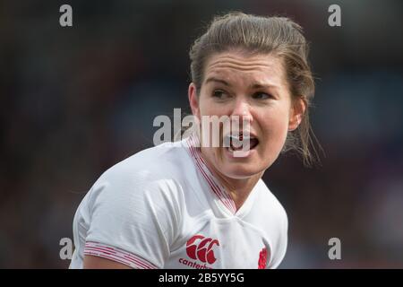 Londres, Royaume-Uni. 7 mars 2020. Leanne Riley (Angleterre, 9). Quatrième journée de jumelage du tournoi de rugby Women Six Nations 2020 ; Angleterre - Pays de Galles le 7 mars 2020 à Londres. Crédit: Jürgen Kessler/Dpa/Alay Live News Banque D'Images