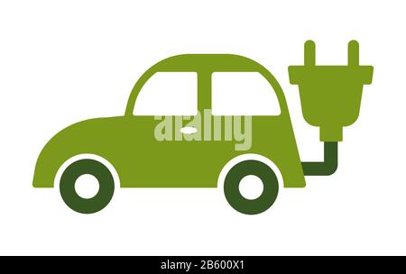 Icône d'isolation ECO car, symbole vert de la station de charge du véhicule Illustration de Vecteur