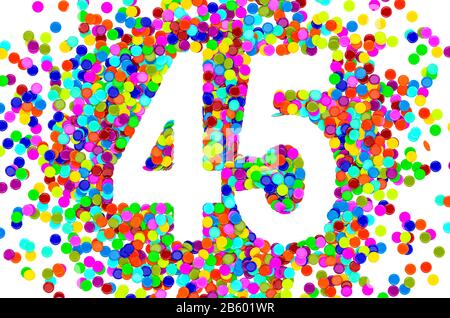 45 de confetti de couleur. Rendu 3D isolé sur fond blanc Banque D'Images