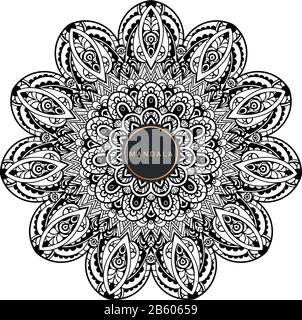 Mandala noir et blanc vector isolated on white. Vector hand drawn élément décoratif circulaire. Illustration de Vecteur
