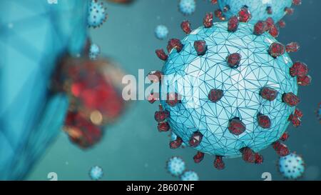 Contexte abstrait du virus, virus de la grippe ou COVID-19. Le virus infecte les cellules. COVID-19 sous le microscope, pathogène affectant le système respiratoire Banque D'Images