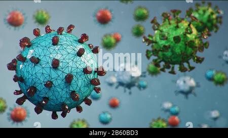 Illustration tridimensionnelle, pathogène abstrait comme type de grippe -  , virus de l'hépatite, virus de l'influenza, grippe, aides. Contexte abstrait du virus. Virus infecte Banque D'Images