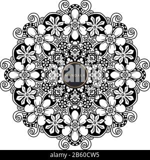 Mandala noir et blanc vector isolated on white. Vector hand drawn élément décoratif circulaire. Illustration de Vecteur