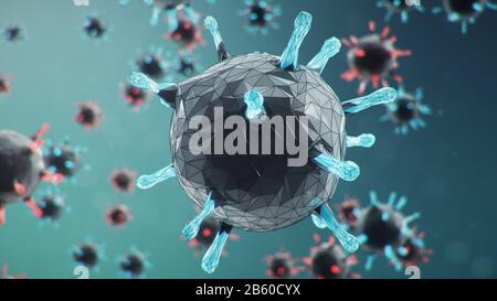 Illustration tridimensionnelle, pathogène abstrait comme type de grippe -  , virus de l'hépatite, virus de l'influenza, grippe, aides. Contexte abstrait du virus. Virus infecte Banque D'Images