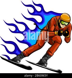 Corneille de snowboarder sur la conception d'illustration de vecteur de feu Illustration de Vecteur