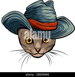 Vector drôle de chat britannique hipster dans le chapeau gris, vecteur Illustration de Vecteur