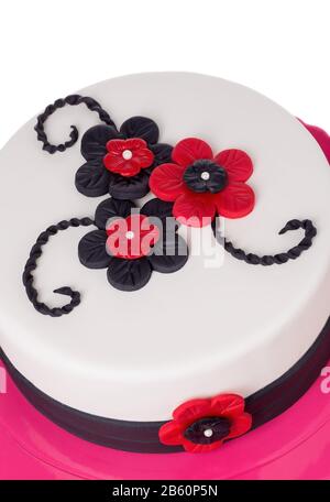 Gateau D Anniversaire A Base De Sucre Pates Fleurs Rouges Le Jour De L Anniversaire Photo Stock Alamy