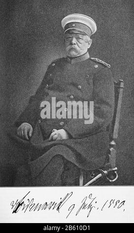 Otto Eduard Leopold, prince de Bismarck, duc de Lauenburg , Né von Bismarck-Schönhausen, Otto Eduard Leopold Fürst von Bismarck, Herzog zu Lauenburg du 1er avril 1815 au 30 juillet 1898, connu sous le nom d'Otto von Bismarck , A été un homme d'État allemand conservateur qui a dirigé l'unification de l'Allemagne en 1871 et a servi comme premier chancelier jusqu'en 1890 / Otto Eduard Leopold, Prinz von Bismarck, Herzog von Lauenburg, geboren von Bismarck-Schönhausen, Otto Eduard Leopold Fürst von Bismarck, Herzog zu Lauenburg 1. Avril 1815 - 30. Juli 1898, bekannt als Otto von Bismarck, guerre ein konservativer deutscher S Banque D'Images