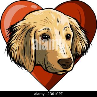 Un chien en forme d'amour logo et illustration de caractère, pour le logo d'amoureux de chien ou le vecteur de mascotte Illustration de Vecteur