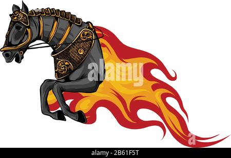 Des silhouettes de chevaux avec des langues de flammes. Vector illustration. Illustration de Vecteur