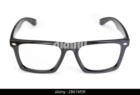 Lunettes classiques sur fond blanc. Gros Plan. Banque D'Images