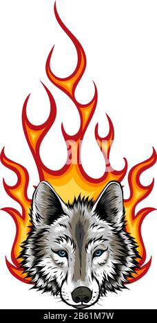 Logo Wolf Flaming Fire Vector Mascot Design Illustration de Vecteur