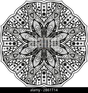 Mandala noir et blanc vector isolated on white. Vector hand drawn élément décoratif circulaire. Illustration de Vecteur