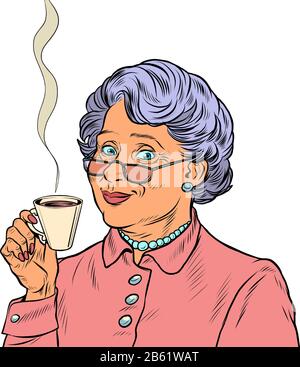 Femme âgée qui boit du thé Illustration de Vecteur
