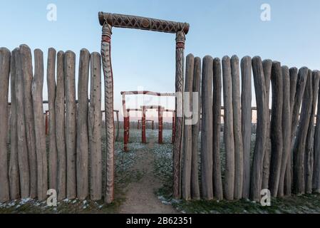 22 janvier 2019, Saxe-Anhalt, Pömmelte: Vue sur le sanctuaire de l'anneau Pömmelte. Les archéologues appellent le Ring fossé le Stonehenge allemand. Photo : Stephan Schulz/dpa-Zentralbild/ZB Banque D'Images