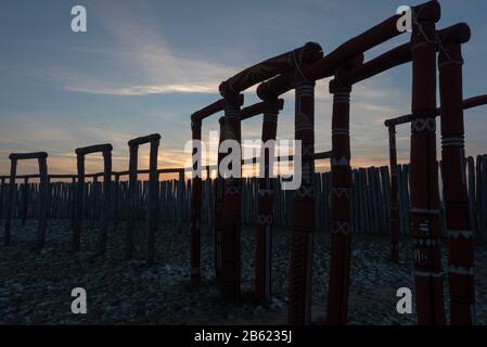 22 janvier 2019, Saxe-Anhalt, Pömmelte: Vue sur le sanctuaire de l'anneau Pömmelte. Les archéologues appellent le Ring fossé le Stonehenge allemand. Photo : Stephan Schulz/dpa-Zentralbild/ZB Banque D'Images