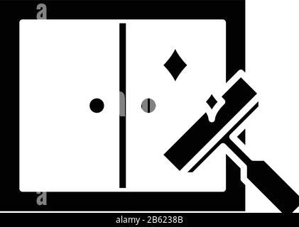 Icône noire de nettoyage de fenêtre, illustration conceptuelle, symbole vectoriel plat, signe glyphe. Illustration de Vecteur