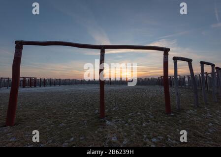 22 janvier 2019, Saxe-Anhalt, Pömmelte: Vue sur le sanctuaire de l'anneau Pömmelte. Les archéologues appellent le Ring fossé le Stonehenge allemand. Photo : Stephan Schulz/dpa-Zentralbild/ZB Banque D'Images