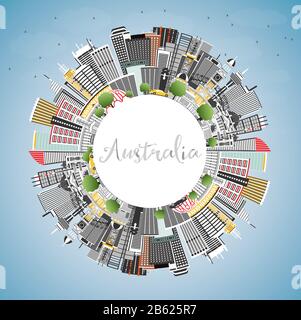 Australie City Skyline Avec Gray Buildings, Blue Sky Et Copy Space. Illustration Vectorielle. Concept De Tourisme Avec Architecture Historique. Australie. Illustration de Vecteur