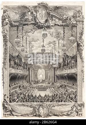 Vue intérieure du Théâtre à l'intérieur de l'école d'équitation couverte, Château de Versailles, 23 février 1745, gravure par Michel de Bonneval et Charles-Nicolas Cochon le plus jeune, 1756 Banque D'Images