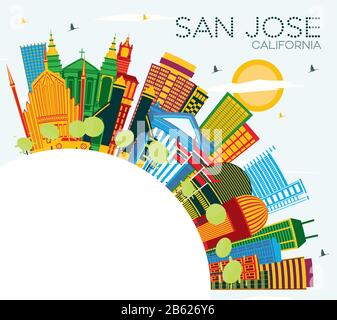 San Jose California Skyline Avec Bâtiments Couleur, Ciel Bleu Et Espace De Copie. Illustration Vectorielle. Illustration de Vecteur