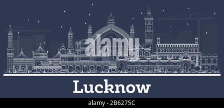 Aperçu Lucknow India City Skyline Avec White Buildings. Illustration Vectorielle. Concept De Voyage D'Affaires Et De Tourisme Avec Architecture Moderne. Illustration de Vecteur