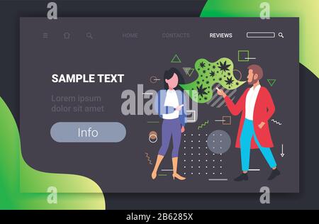 homme femme fumant cannabis conjoint marijuana légale pour usage récréatif drogue concept de consommation de fumée nuage vert feuilles fond horizontal pleine longueur copie espace illustration vectorielle Illustration de Vecteur