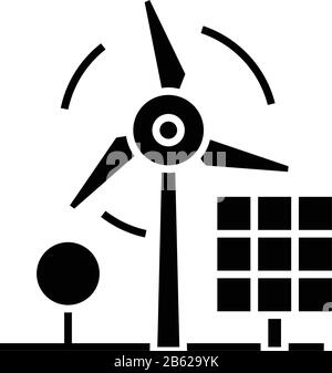 Icône noire d'énergie du moulin, illustration du concept, symbole vectoriel plat, signe glyphe. Illustration de Vecteur