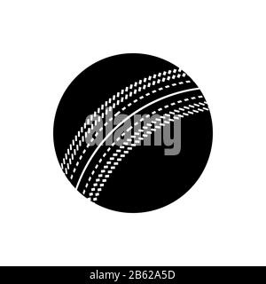 Icône de ballon de cricket noir vectoriel. Équipement de jeu. Sport professionnel, balle classique pour les compétitions et tournois officiels. Illustration isolée. Illustration de Vecteur