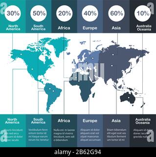 Infographies cartes du monde des continents couleurs bleues sur fond blanc vectoriel Illustration de Vecteur