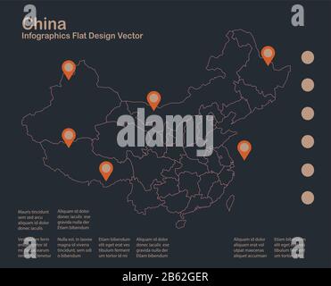 Infographies carte de Chine, design plat, couleur bleu orange vectoriel Illustration de Vecteur