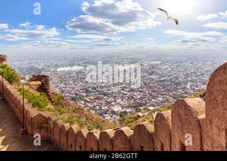 Belle vue à Jaipur du fort de Nangarhar, Inde Banque D'Images