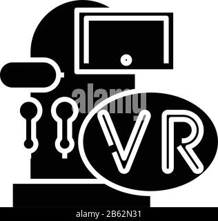 Icône noire de la technologie VR, illustration conceptuelle, symbole vectoriel plat, signe glyphe. Illustration de Vecteur