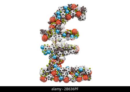 Symbole livre sterling de balles de jeu de sport, rendu tridimensionnel isolé sur fond blanc Banque D'Images