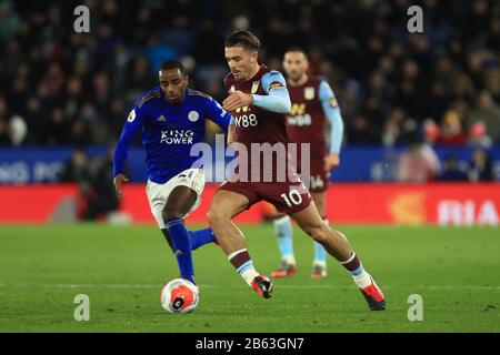 Leicester, Royaume-Uni. 9 mars 2020. Jack Grealish d'Aston Villa lors du match de la Premier League entre Leicester City et Aston Villa au King Power Stadium, Leicester, le lundi 9 mars 2020. (Crédit: Leila Coker | MI News) la photographie ne peut être utilisée qu'à des fins de rédaction de journaux et/ou de magazines, licence requise à des fins commerciales crédit: Mi News & Sport /Alay Live News Banque D'Images