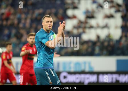 Artem Dzyuba de Zenit gestuelle lors du match de la Premier League de football russe entre Zenit Saint-Pétersbourg et le FC Ufa. (Score final; Zenit Saint-Pétersbourg 0:0 FC Ufa) Banque D'Images