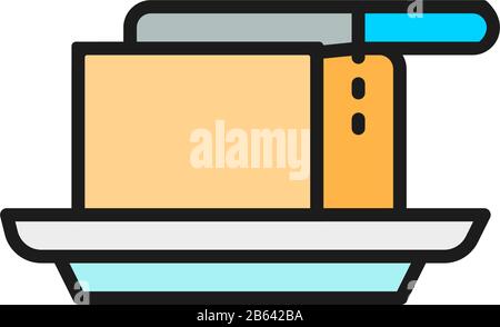 Beurre au beurre avec icône en ligne de couleur plate couteau. Illustration de Vecteur