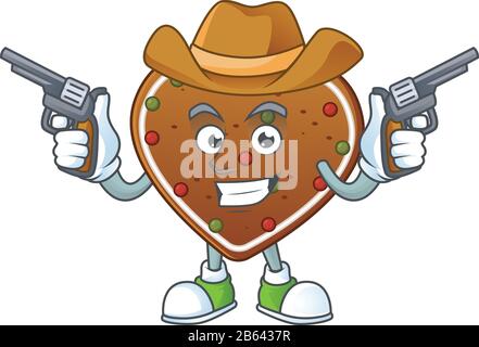 Sympa cowboy dessin animé de pain d'épices amour tenant des armes à feu Illustration de Vecteur