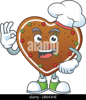 Une photo de l'amour du pain d'épices personnage de dessin animé portant un chapeau blanc de chef Illustration de Vecteur