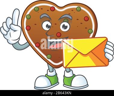 Joli visage pain d'épices amour mascotte motif tenant une enveloppe Illustration de Vecteur