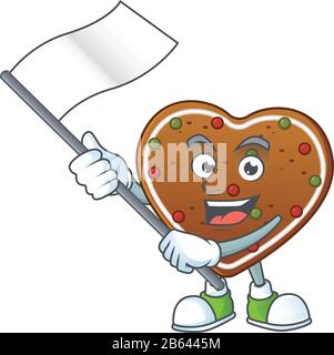 Un pain d'épice patriotique amour mascotte personnage design tenant debout drapeau Illustration de Vecteur