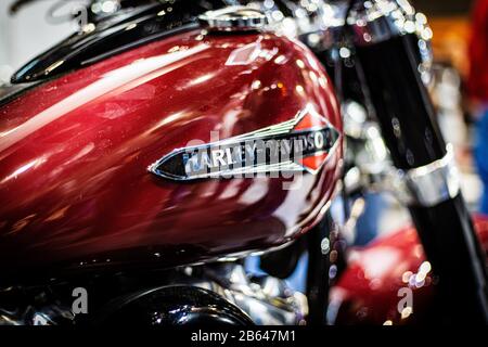 Détail du logo de la moto. Gros plan sur le logo Harley Davidson. Banque D'Images