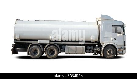 Vue latérale du camion-citerne isolée sur blanc Banque D'Images