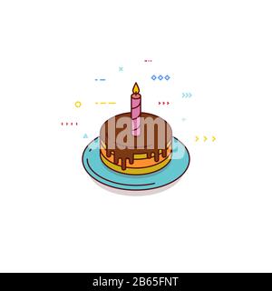 Gâteau d'anniversaire isométrique avec bougie Illustration de Vecteur