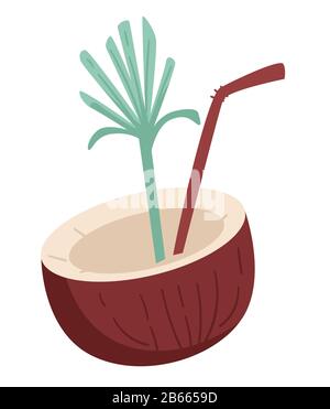 Cocktail de noix de coco tropicale isolé icône, vacances d'été Illustration de Vecteur